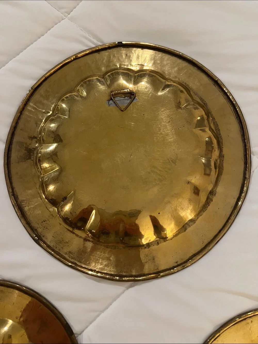 4 Decorative Peacock Brass Wall Plates. Gold w Purple, Blue, Black & Red Accents